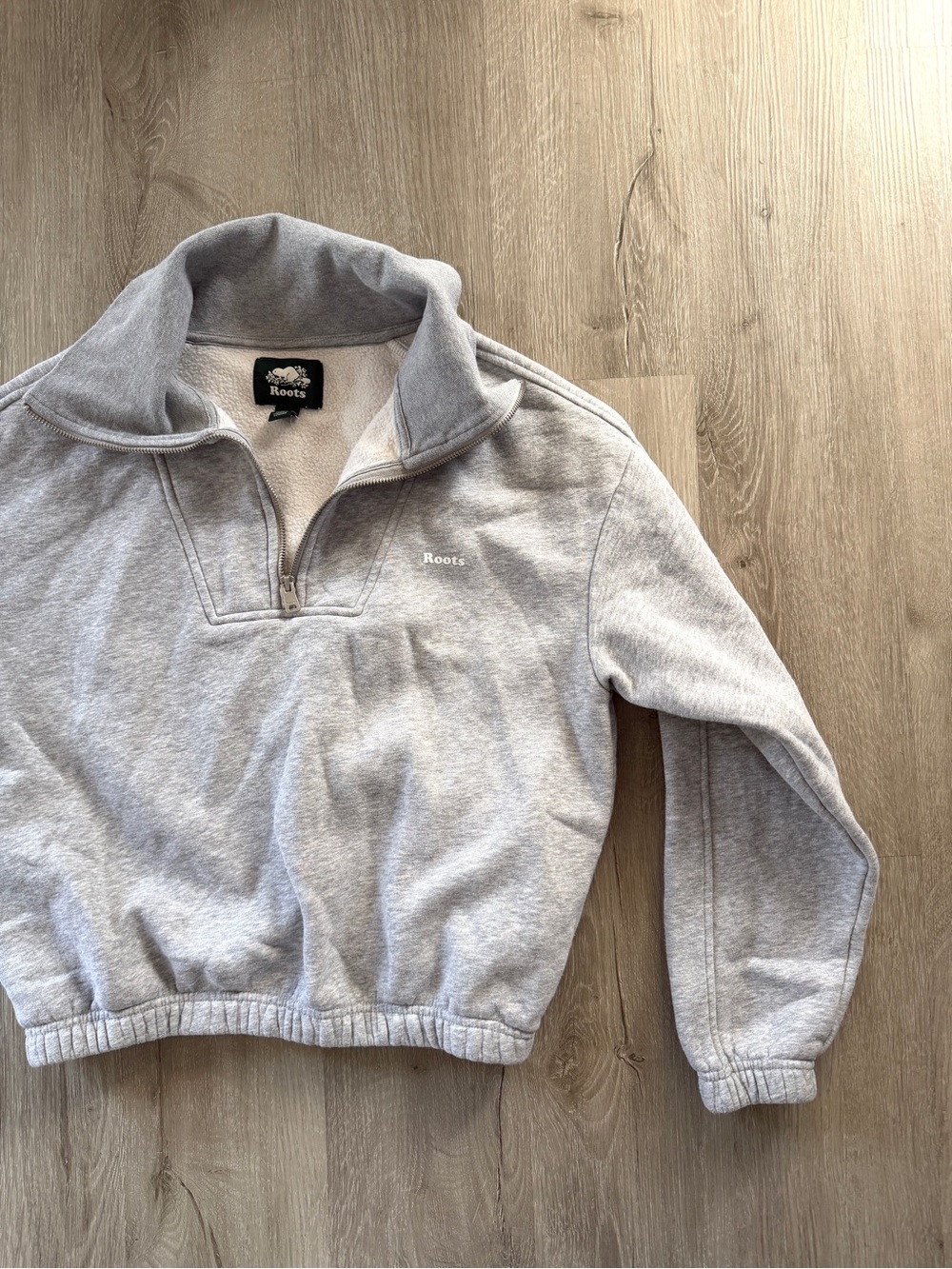 Roots Gray Cropped Quarter Zip XS